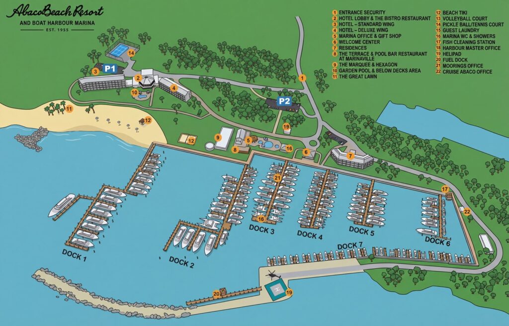 Карта отеля Abaco Beach Resort: Your Ultimate Insider's Guide to Paradise – Navigate Our Resort Map & Marina with Ease!