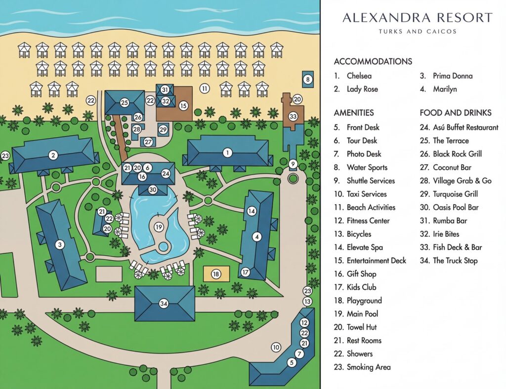 Карта отеля Unlock Paradise: Your Insider's Guide to Alexandra Resort, Turks and Caicos