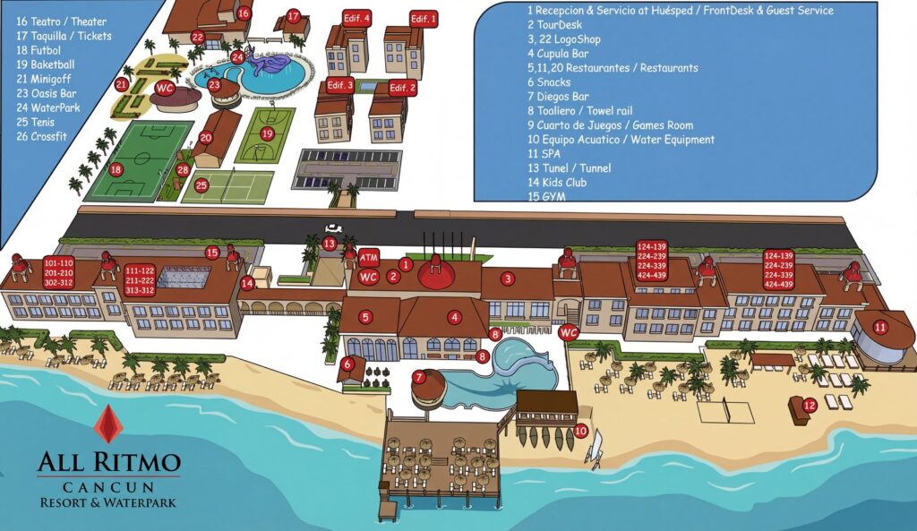 Карта отеля All Ritmo Cancun Resort & Waterpark Map Insider: Your Ultimate Guide to Rooms, Recreation & Hidden Gems