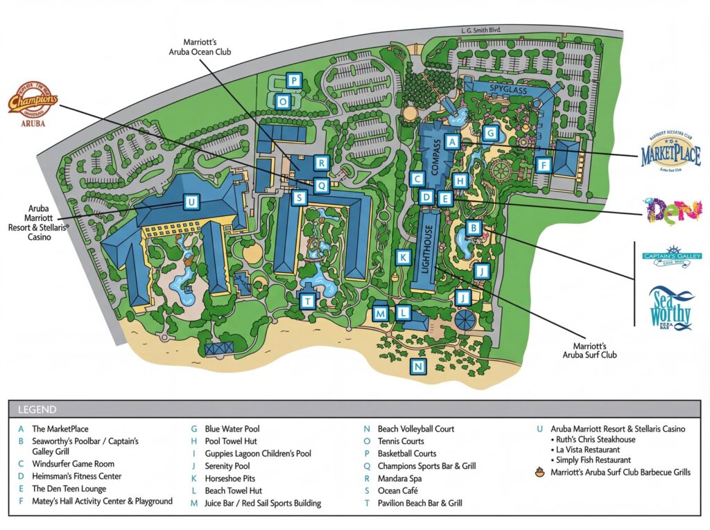 Карта отеля Unlock Paradise: Your Insider's Guide to the Aruba Marriott Resort & Stellaris Casino Map