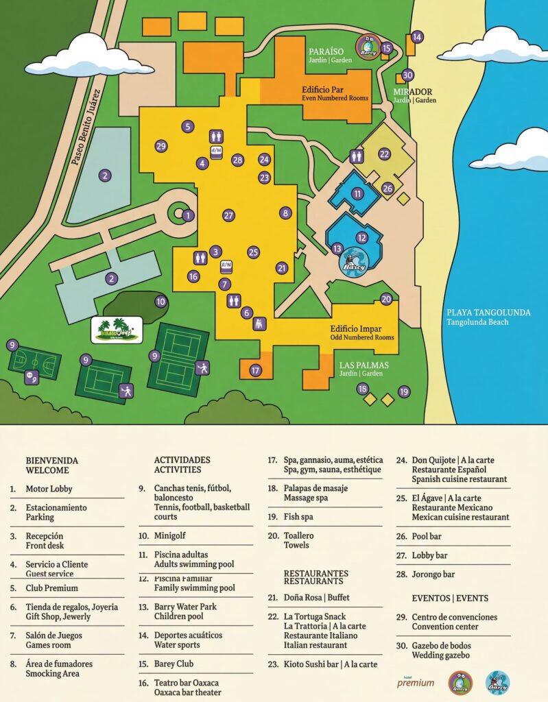 Карта отеля Barcelo Huatulco Beach Resort Map & Insider Guide: Unlocking Your Perfect Tropical Getaway