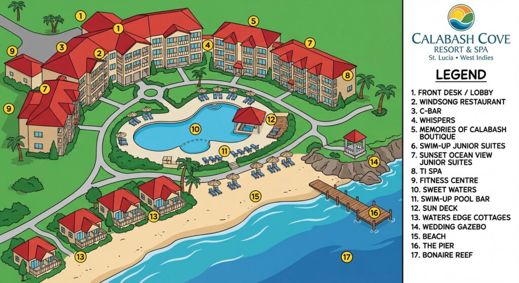 Карта отеля Calabash Cove Resort And Spa: Your Insider's Guide to St. Lucia's Hidden Gem