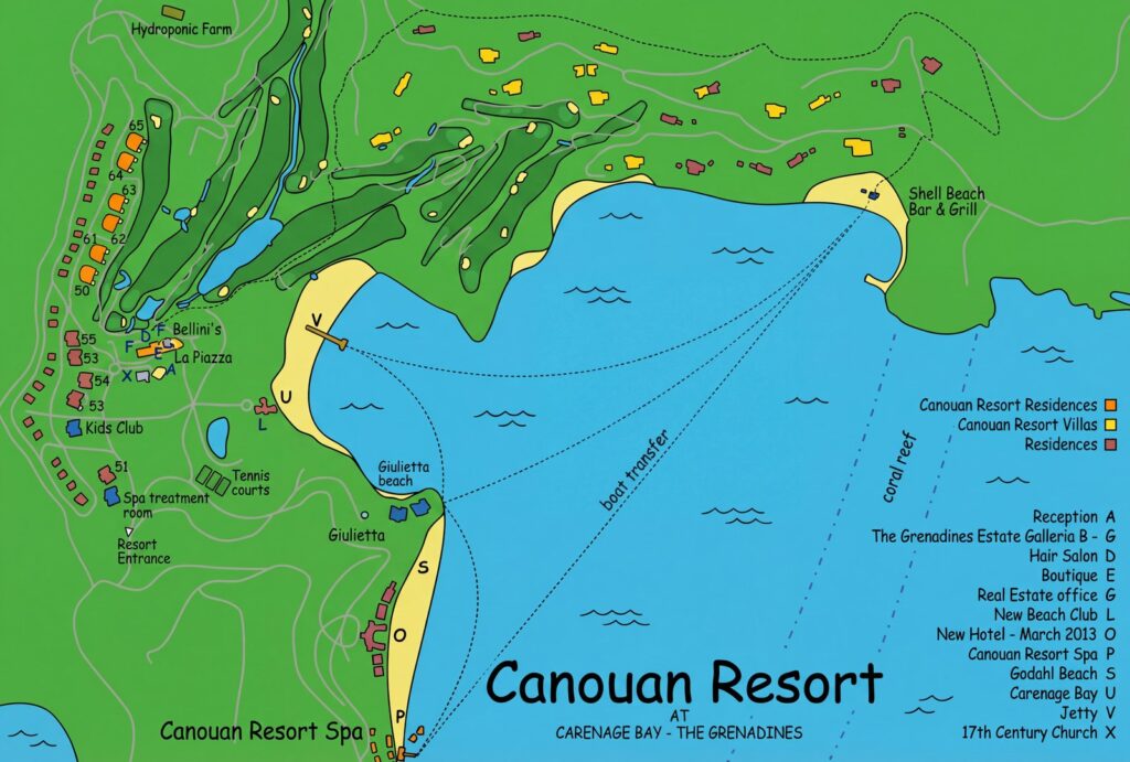 Карта отеля Unveiling Paradise: Your Insider's Guide to the Canouan Estate Villas & Residences Resort Map