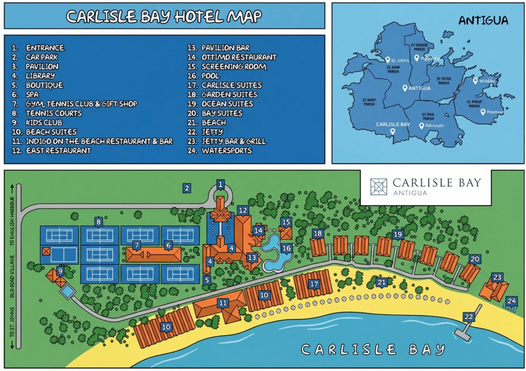 Карта отеля Carlisle Bay Antigua: Your Insider's Guide to Paradise - Navigate Like a Pro!