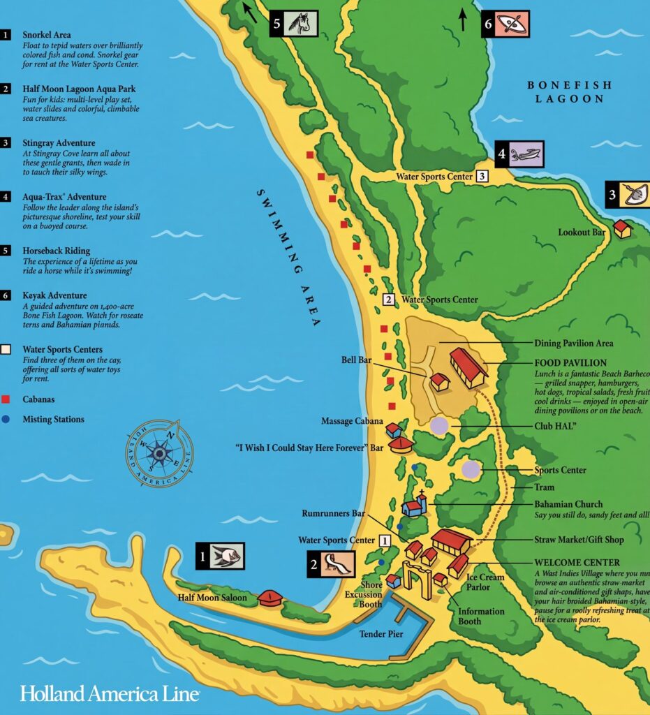 Карта отеля Unveiling Half Moon Cay: Your Ultimate Insider's Resort Map Guide to Carnival Cruise Line's Private Paradise