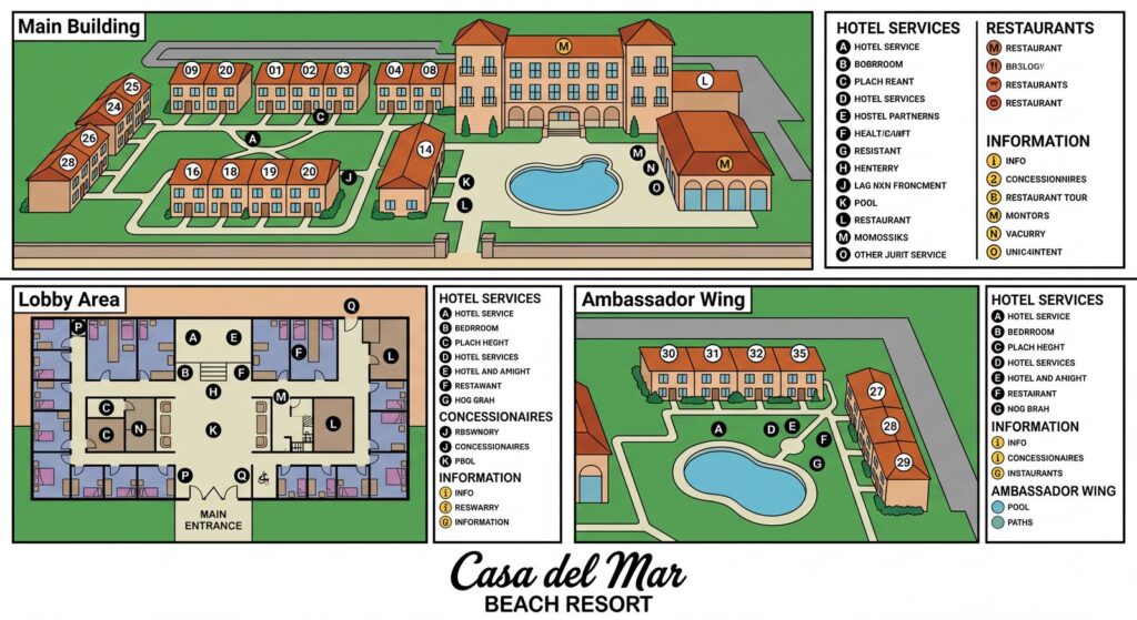 Карта отеля Unlock Your Perfect Stay: An Insider's Guide to Casa Del Mar Beach Resort | Hotel Map & Resort Layout Secrets