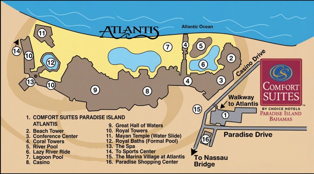 Карта отеля Comfort Suites Paradise Island: Your Insider's Guide to Atlantis Amenities & Map Navigation