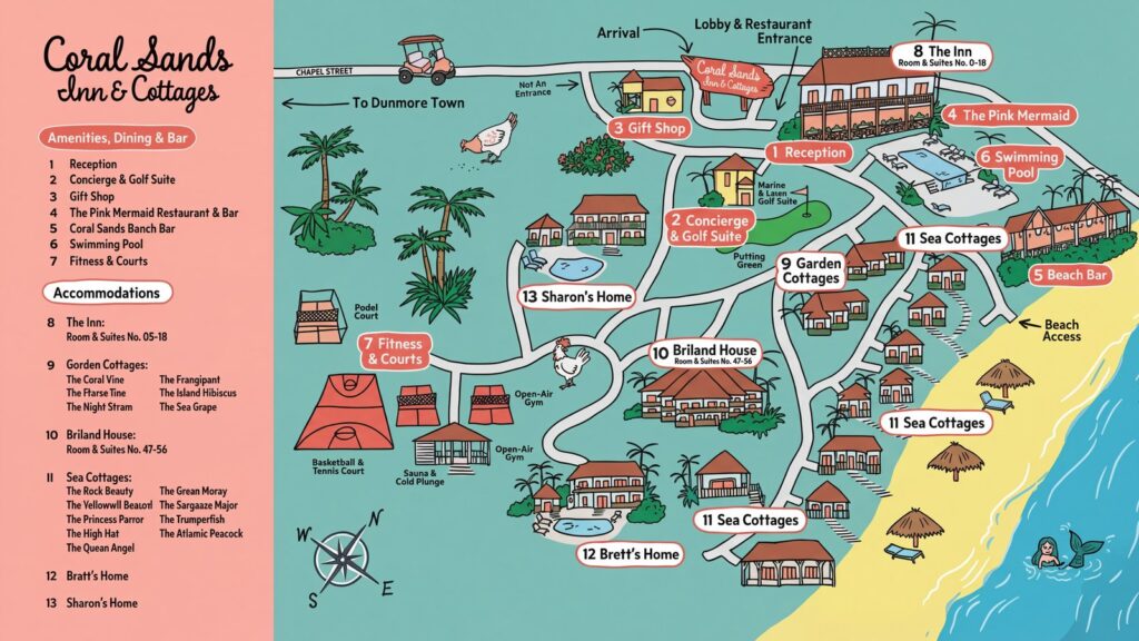 Карта отеля Unveiling Paradise: Your Insider's Guide to the Coral Sands Inn & Cottages Resort Map
