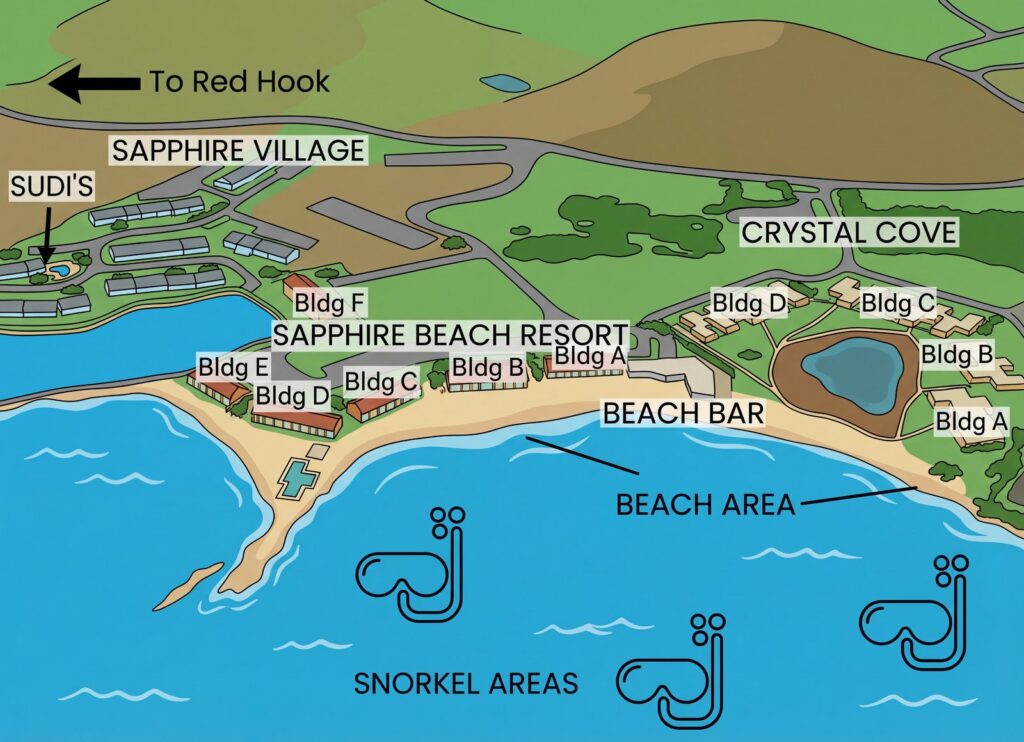 Карта отеля Crystal Cove Beach Resort On Sapphire Bay: Your Ultimate Insider's Guide to Paradise - Navigate the Map Like a Pro!