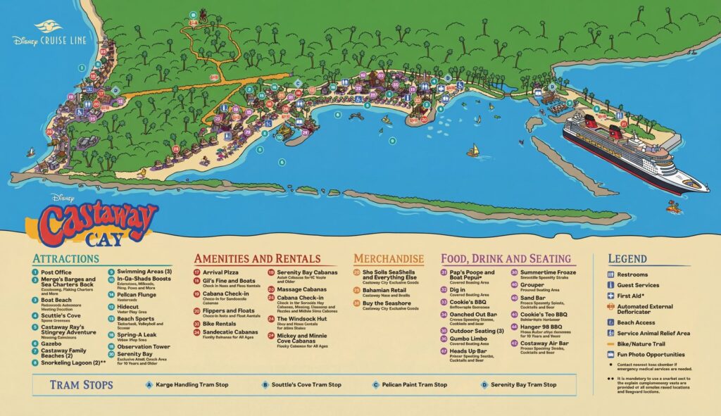Карта отеля Disney Cruise Line Castaway Cay Map Guide: Unlock Your Ultimate Island Adventure!