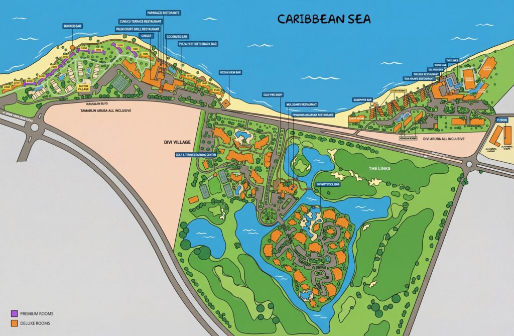 Карта отеля Your Ultimate Guide to Divi Aruba Resorts: Navigate with Ease, Live the Dream!