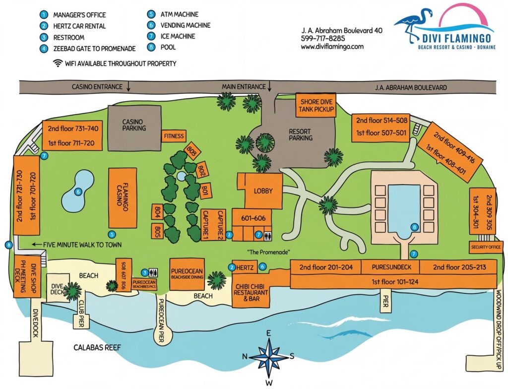Карта отеля Divi Flamingo Beach Resort & Casino Map Guide: Your Insider's Bonaire Escape