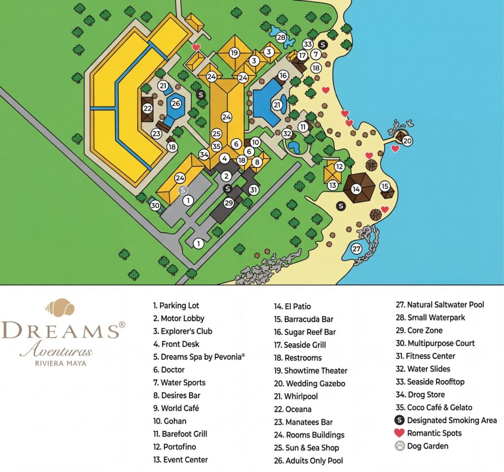 Карта отеля Dreams Aventuras Riviera Maya: Your Ultimate Insider's Guide to the Resort Layout & Best Rooms