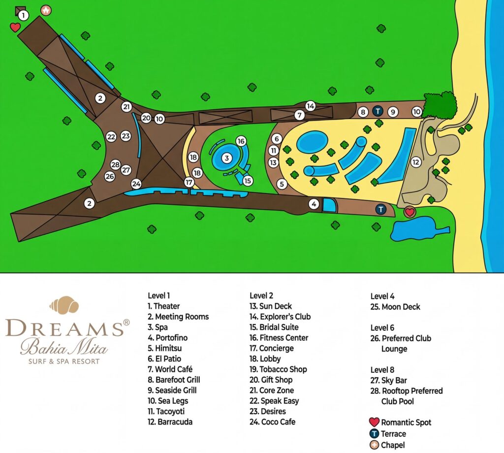 Карта отеля Dreams Bahia Mita Surf & Spa: Your Ultimate Insider's Guide to the Resort Layout and Secret Spots