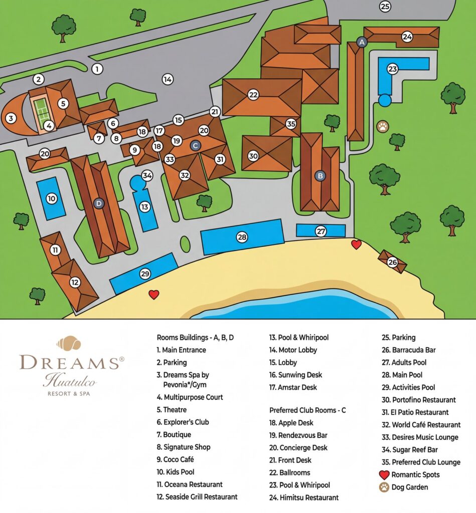 Карта отеля Dreams Huatulco Resort & Spa Map: Your Insider's Guide to Tropical Paradise