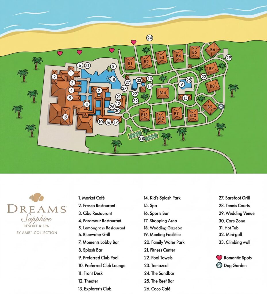Карта отеля Dreams Sapphire Resort & Spa: Your Insider Map Guide to Unforgettable All-Inclusive Bliss!
