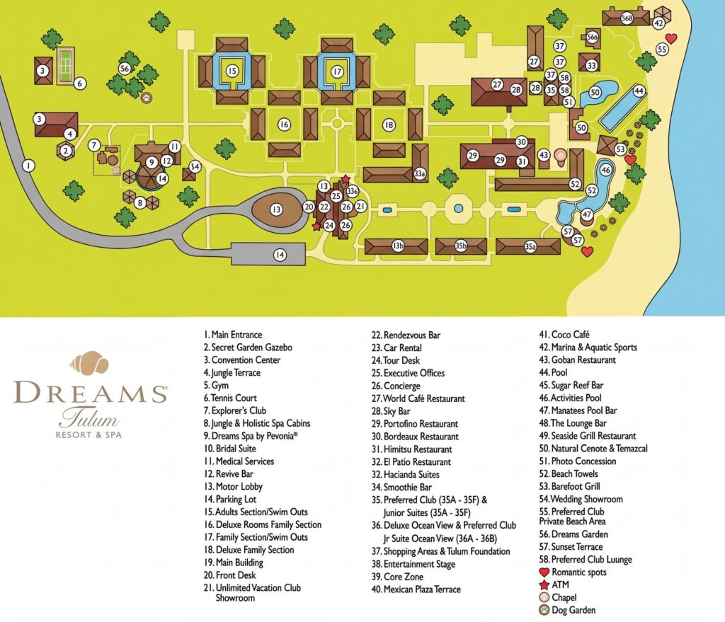 Карта отеля Dreams Tulum Resort & Spa Map: Your Ultimate Insider's Guide to Paradise | Best Rooms & Hidden Gems