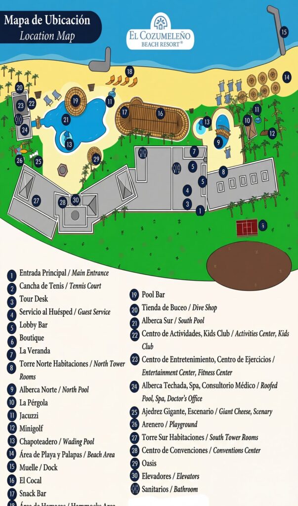 Карта отеля El Cozumeleño Beach Resort Map Insider's Guide: Your Ultimate Layout & Room Selection Handbook