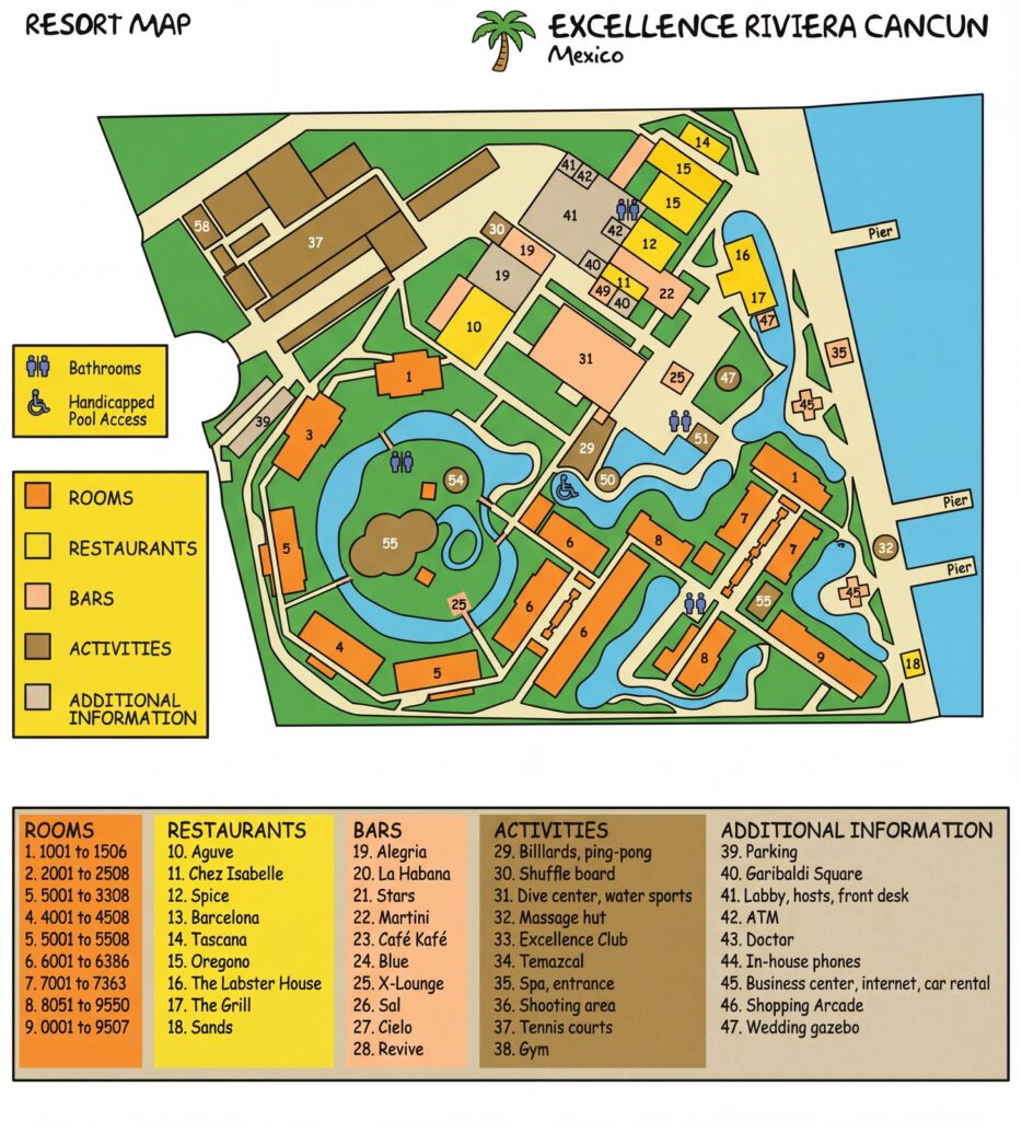 Карта отеля Excellence Riviera Cancun Map Guide: Unlock Your Ultimate All-Inclusive Escape!