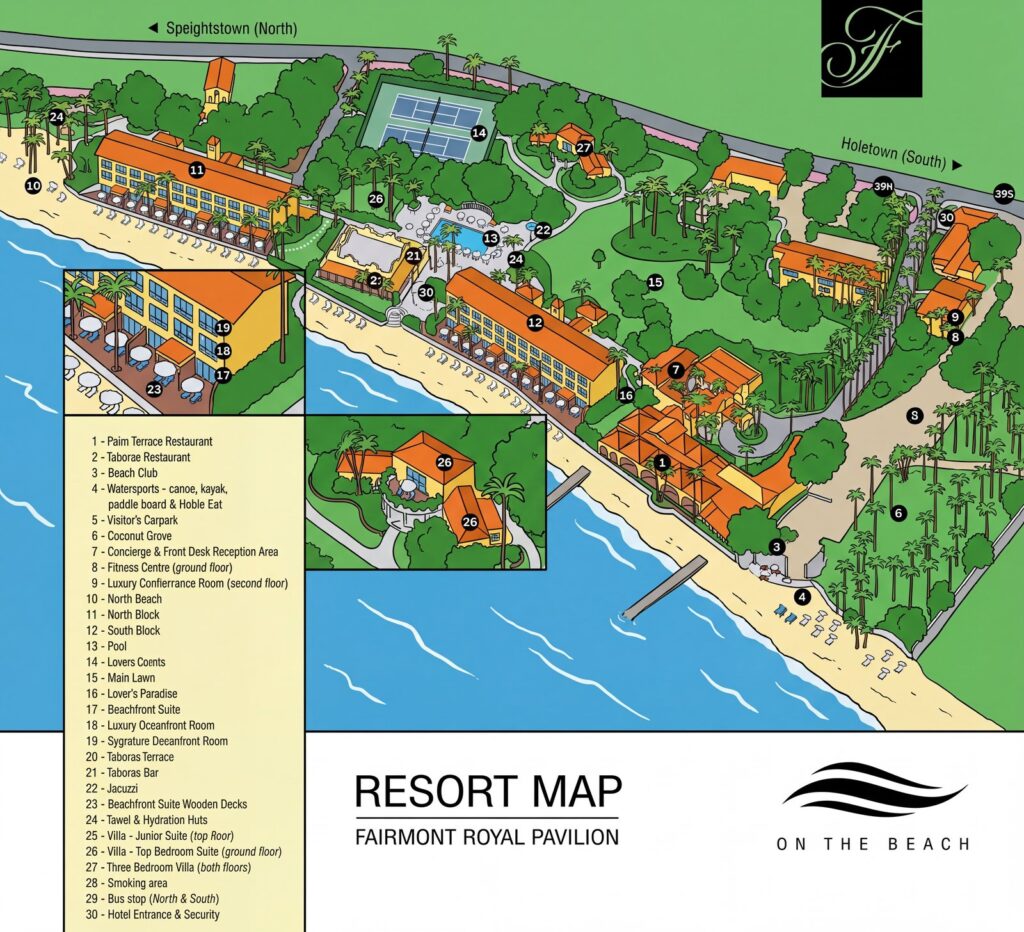 Карта отеля Fairmont Royal Pavilion: Your Insider's Guide to Barbados Bliss – Navigate the Luxury Resort Map!