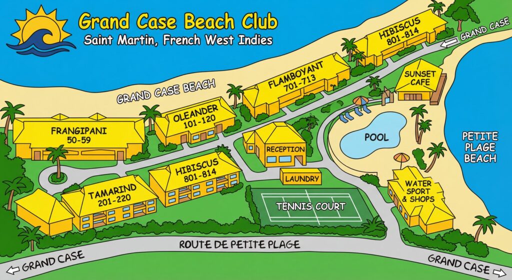 Карта отеля Grand Case Beach Club: Your Insider's Guide to St. Martin's Coastal Gem