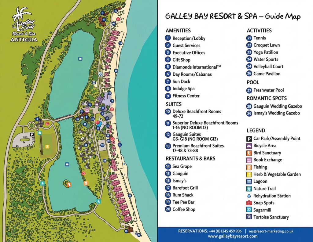 Карта отеля Galley Bay Resort & Spa Insider Property Map: Rooms, Restaurants & Hidden Gems