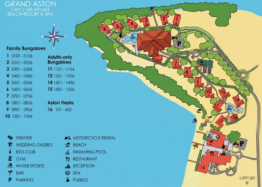 Карта отеля Grand Aston Cayo Las Brujas Resort Map & Insider Guide: Find Your Perfect Room
