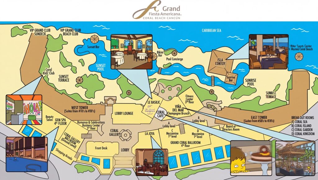 Карта отеля Grand Fiesta Americana Coral Beach Cancún Property Map: Insider Guide to Rooms & Layout
