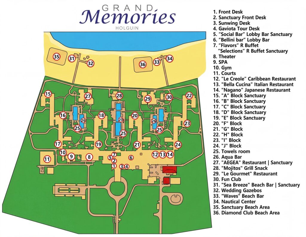 Карта отеля Grand Memories Holguin Hotel Map: Insider Resort Layout & Room Guide