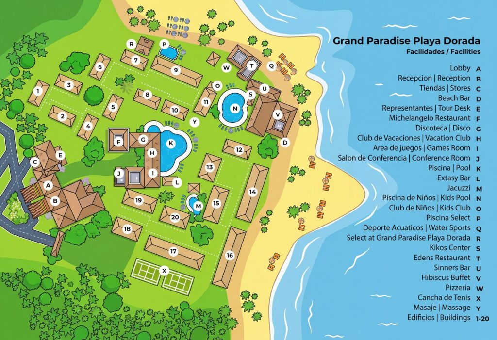 Карта отеля Grand Paradise Playa Dorada Resort Map & Insider Guide: Choose the Best Room Location