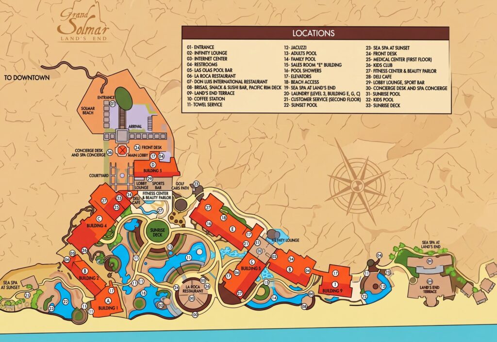 Карта отеля Grand Solmar Lands End Resort Spa Hotel Map: Secret Rooms & Insider Resort Layout Guide
