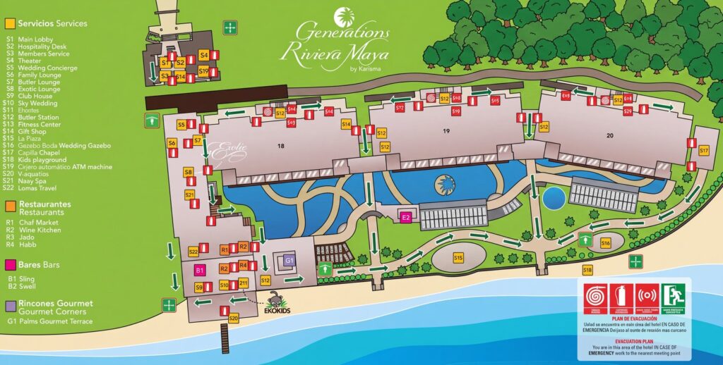 Карта отеля Generations Riviera Maya Map Guide: Room Selection, Renovations & Insider Tips