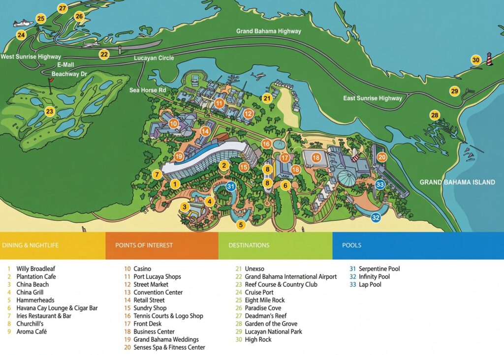 Карта отеля Grand Lucayan Resort Map Guide: Room Selection, Renovations & Insider Tips