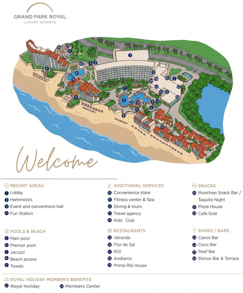 Карта отеля [Grand Park Royal Cancun Map Guide: Room Selection, Renovations & Insider Tips]