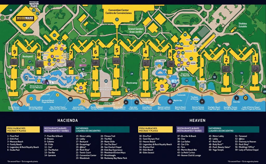 Карта отеля Hard Rock Hotel Map: Hacienda vs Heaven Room and Beach Layout