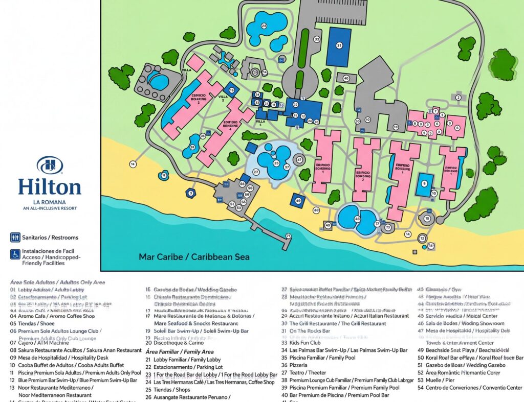 Карта отеля Hilton La Romana Map Guide: Room Selection, Renovations & Insider Tips