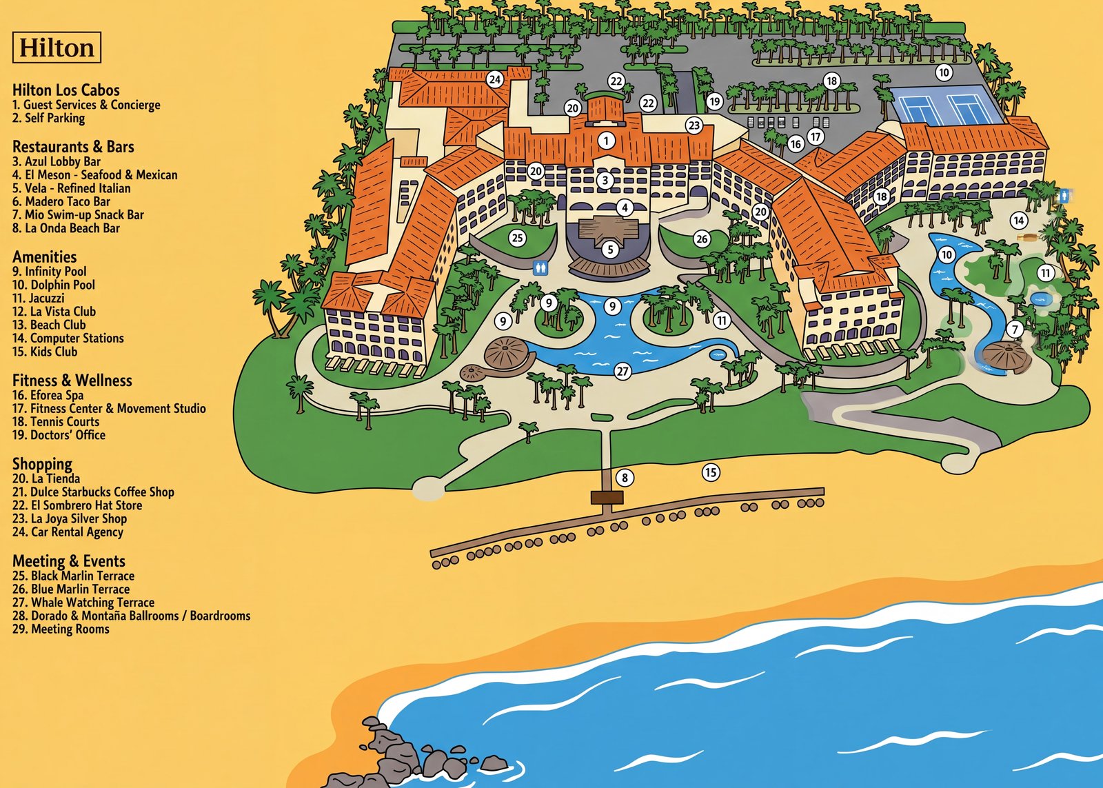 Hilton Los Cabos Beach Golf Resort Map Guide: Room Locations, Layout & Distances