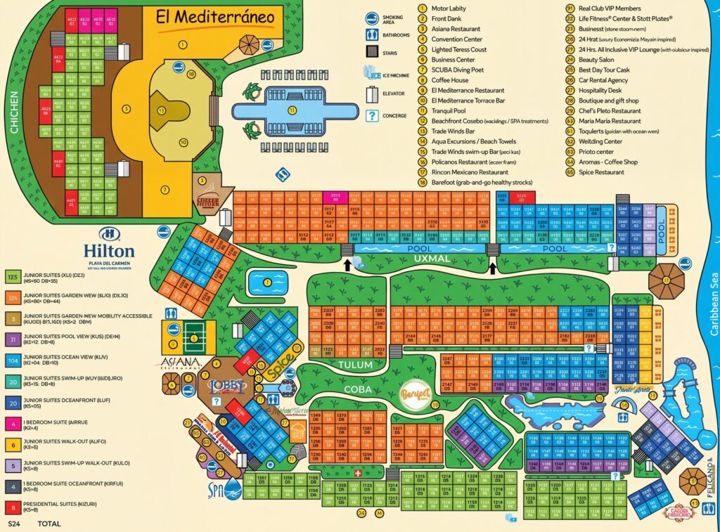 Карта отеля Hilton Playa Del Carmen Map Guide: Room Selection, Renovations & Insider Tips