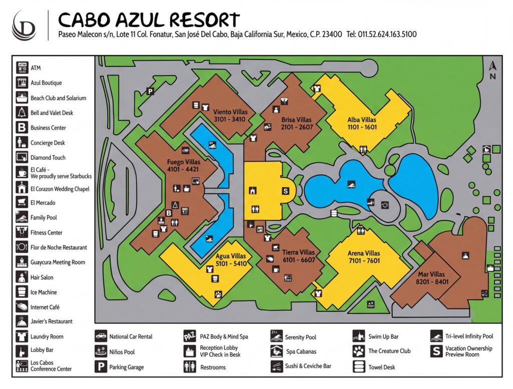 Карта отеля [Hilton Vacation Club Cabo Azul Los Cabos Map Guide: Room Selection, Renovations & Insider Tips]