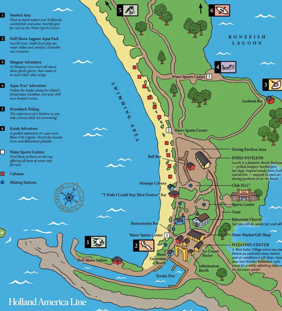 Карта отеля Holland America Half Moon Cay Map Guide: Room Selection, Renovations & Insider Tips