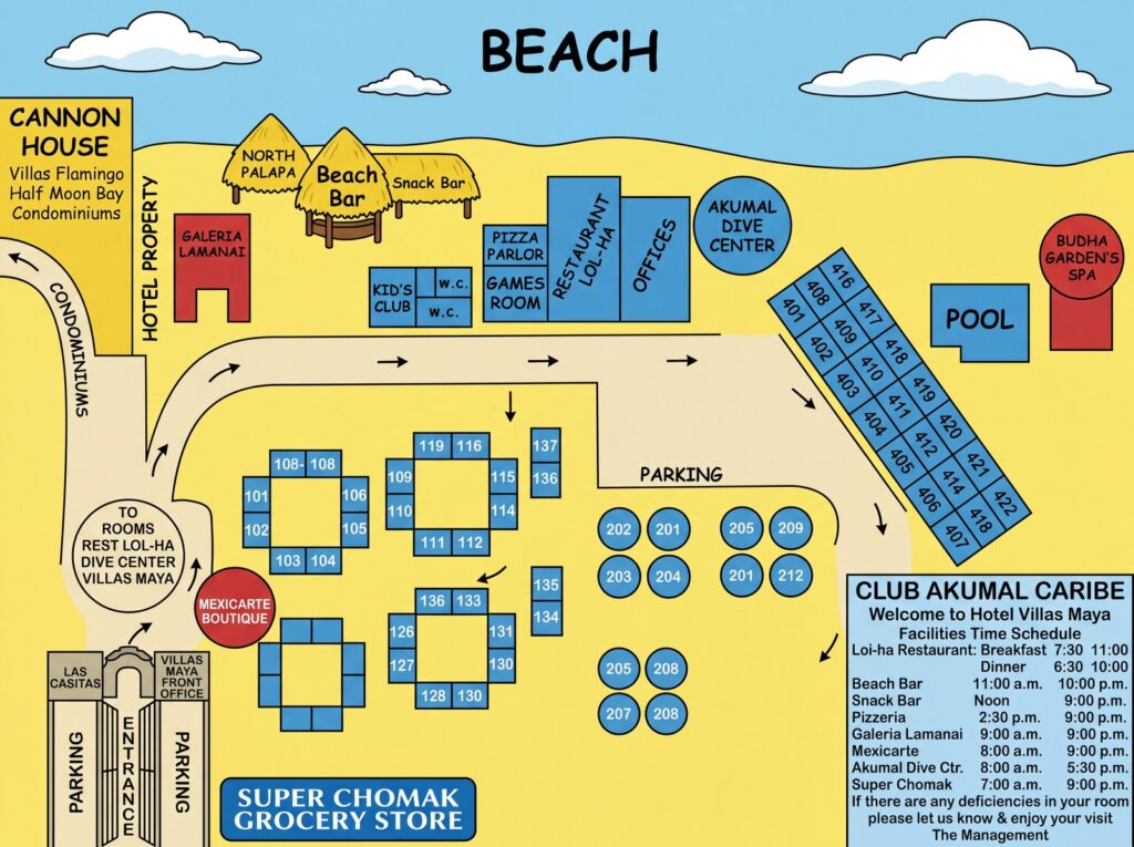 Карта отеля [Hotel Akumal Caribe Map Guide: Room Selection, Renovations & Insider Tips]