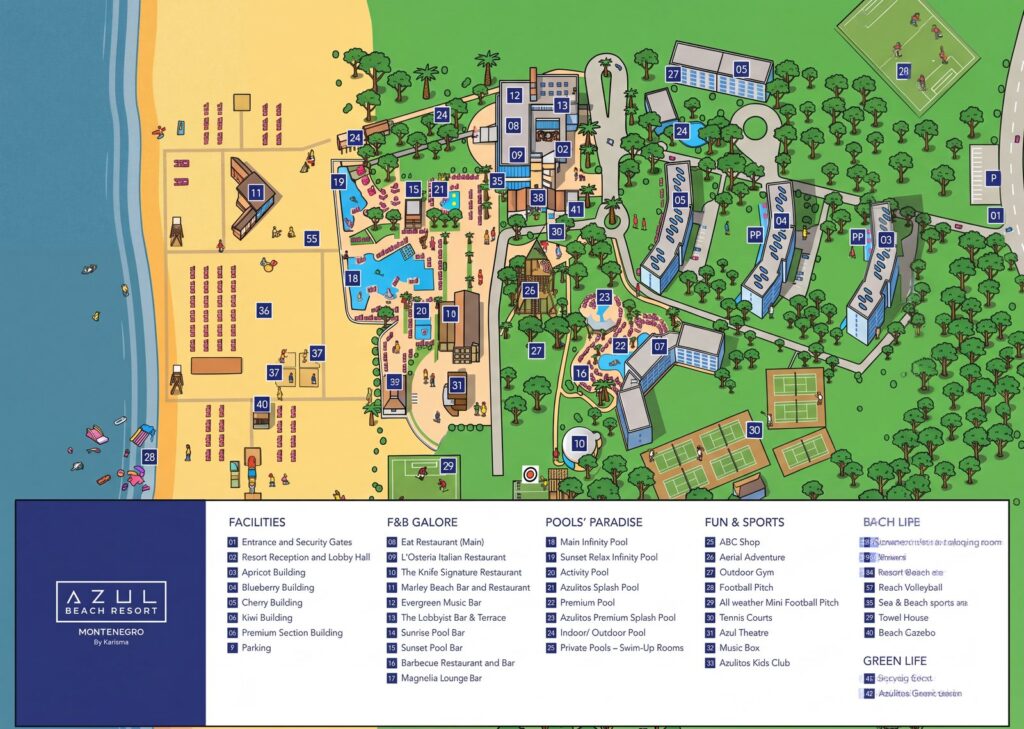 Карта отеля Azul Beach Resort Montenegro by Karisma Map Guide: Room Selection, Renovations & Insider Tips