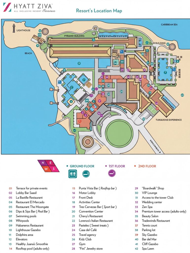 Карта отеля Hyatt Ziva Cancun Map Guide: Room Selection, Renovations & Insider Tips