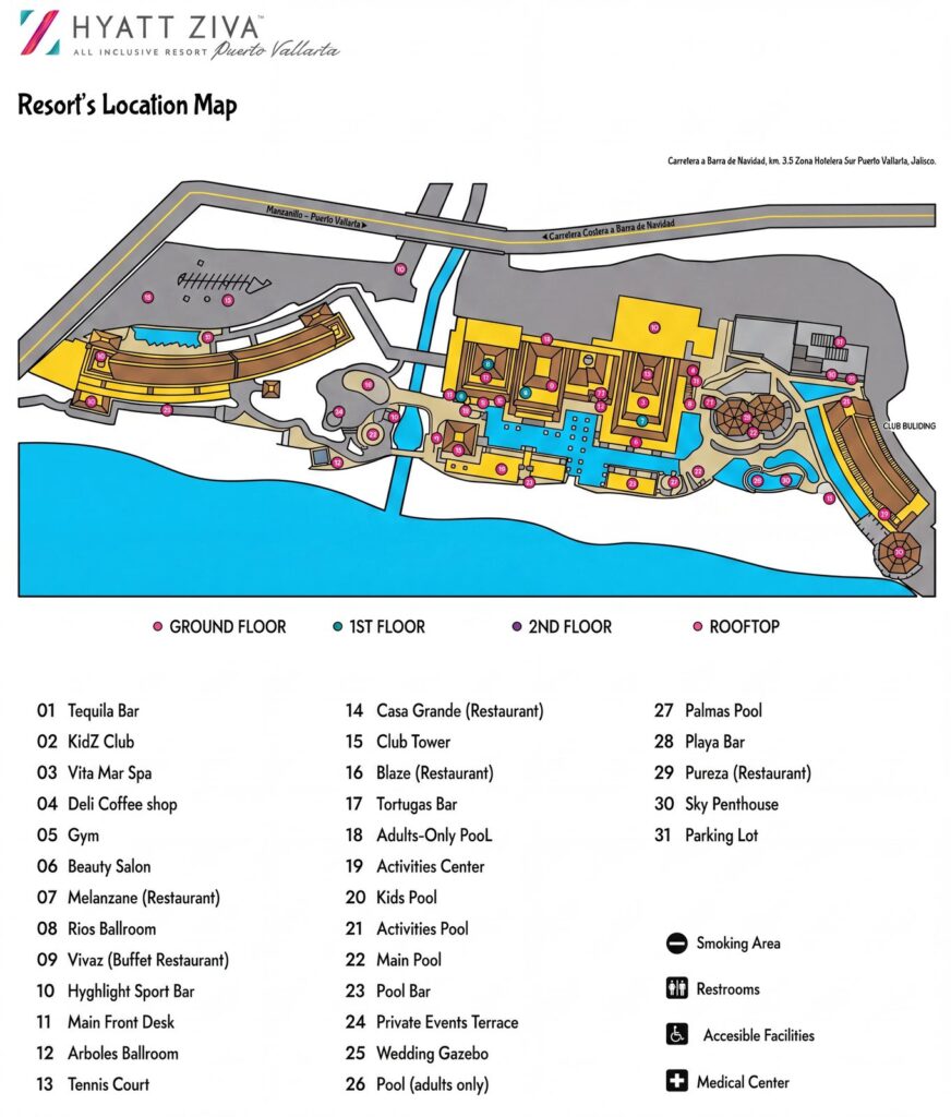 Карта отеля Hyatt Ziva Puerto Vallarta Map Guide: Room Selection, Renovations & Insider Tips